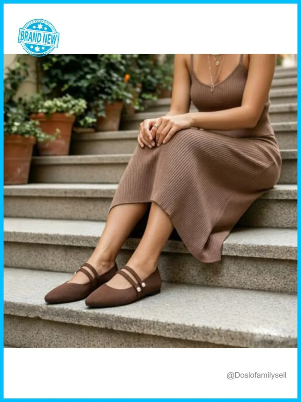 Pointed Toe Mary Jane Ballet Flats Pearl Strap Memory Foam Knit